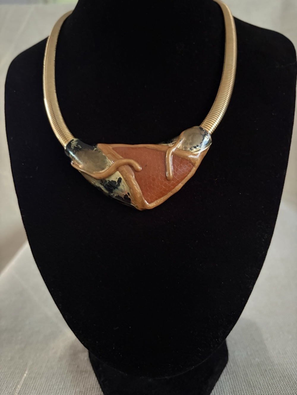 Vintage Gold-Tone Brown Statement Necklace - Women Jewelry